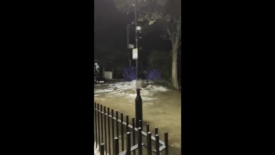 Burst pipe floods basements in Enford Street, London, UK