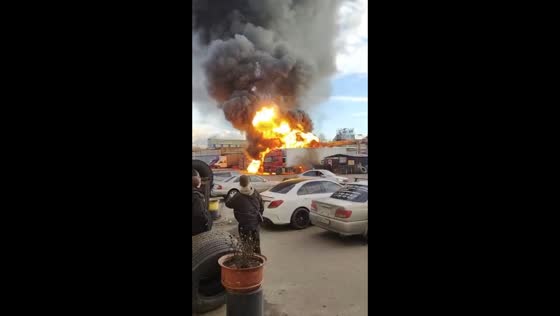 Truck explodes in parking lot in Vidnoye, Moscow, Russia