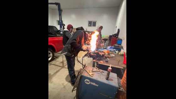 Person narrowly avoids injury after fire breaks out during welding in Ontario, Canada