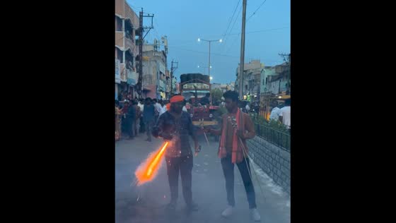 Fireworks released by hand during Dasara celebrations in Andhra Pradesh