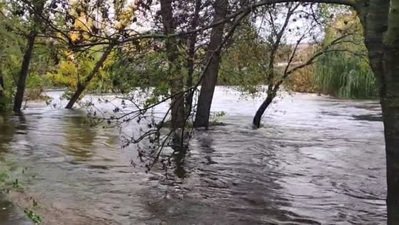 The river overflowed its banks in the Spanish city of Plasencia