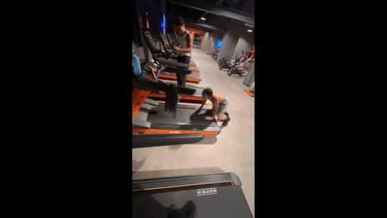 Man loses balance stepping onto fast treadmill in Évreux, France