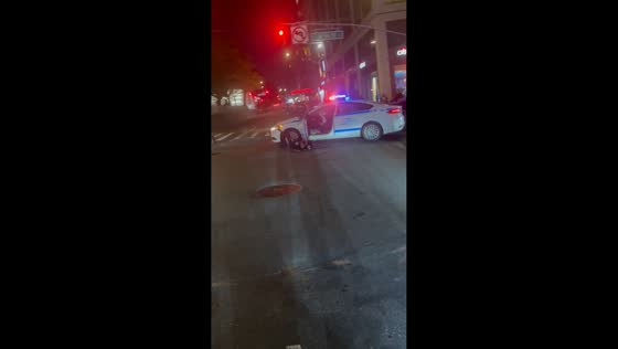 Two unattended vehicles roll backward and collide in New York, USA