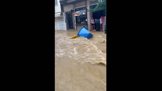 Floodwaters surge through Skiathos, Greece, as torrential rainfall hits