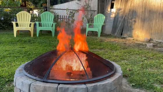 Cozy backyard fire evening in New York, USA