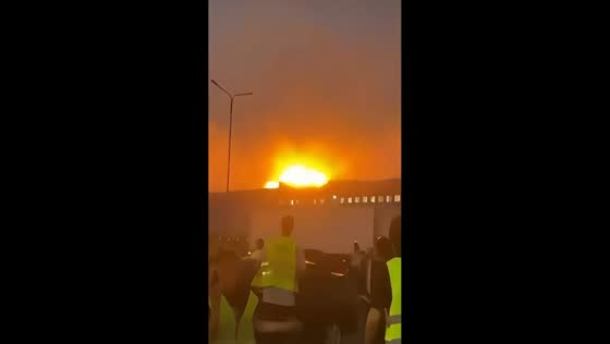 Drone debris strikes logistics center and sparks fire in Makhachkala, Russia