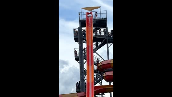 Boy hesitates then slides down steep waterslide in Bessemer, Alabama