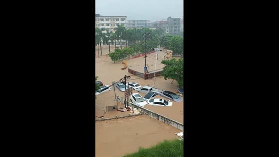 Severe flash flooding submerges vehicles and streets in Fujian, China