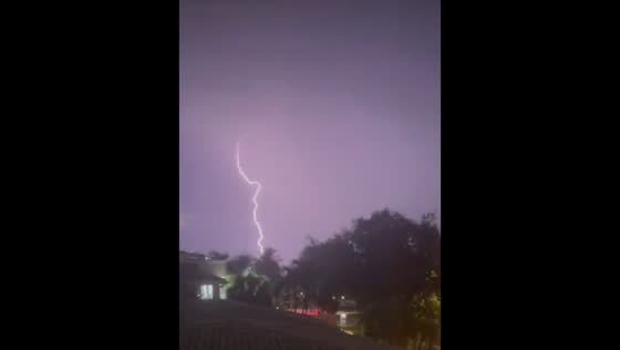 Thunderstorm with lightning strikes in Fort Lauderdale, Florida, USA