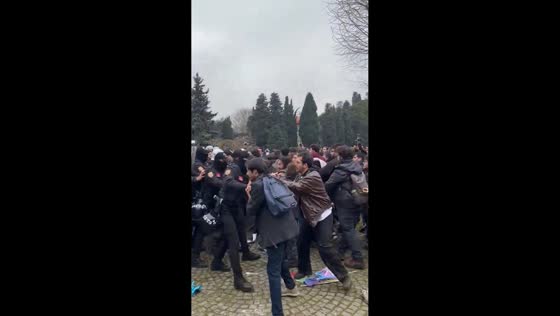 Riot police confront students during protest at Boğaziçi University in Istanbul, Turkey