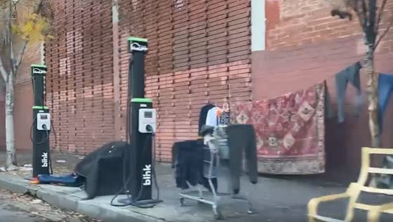 The homeless occupied a charging station in Los Angeles.