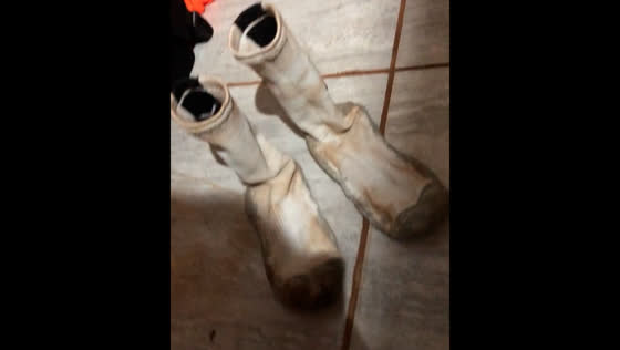 Dirty socks stand upright in Pedro Juan Caballero