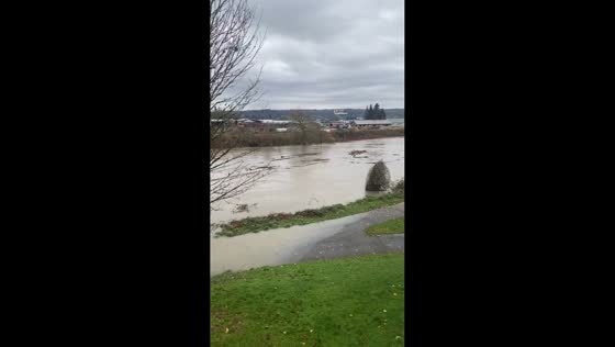 Snohomish River flooding spreads across fields in Washington, USA