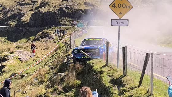 Rally car crashes through guard rail and nearly falls into valley in Ireland
