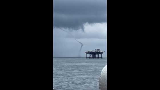 Water spout forms over Gulf of Mexico near Galveston, USA
