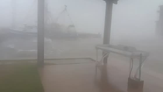 Tropical Storm Edouard brings powerful winds and waves in Sabine Pass, Texas, USA