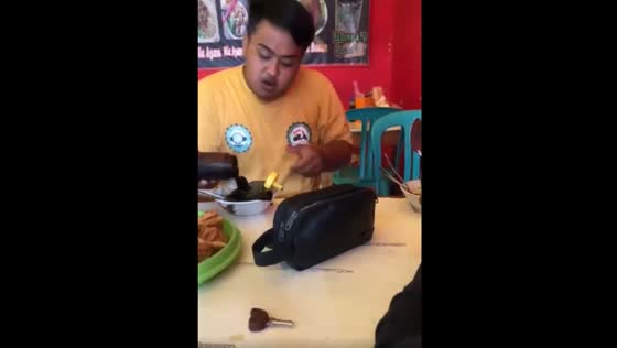 Food fail! Man spilled all the soy sauce to his food.