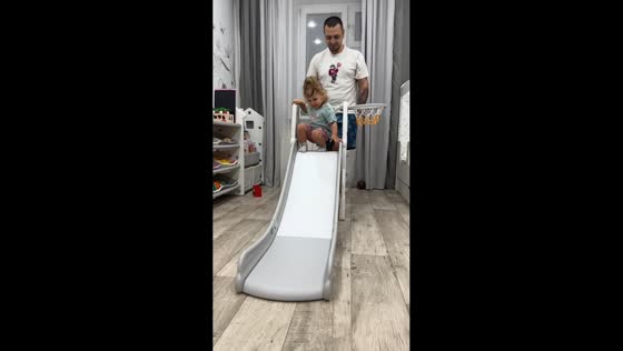 Child loses balance and slides down indoor slide in Krasnoyarsk, Russia