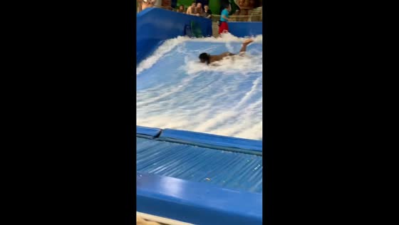 Wave simulator mishap leads to wardrobe slip in Pennsylvania, USA