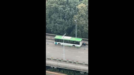 Wheelchair travels along narrow road divider as traffic builds up in Sichuan, China