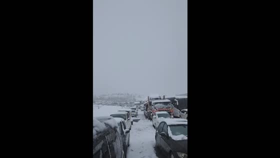 Snowy traffic jam in Harrismith, South Africa