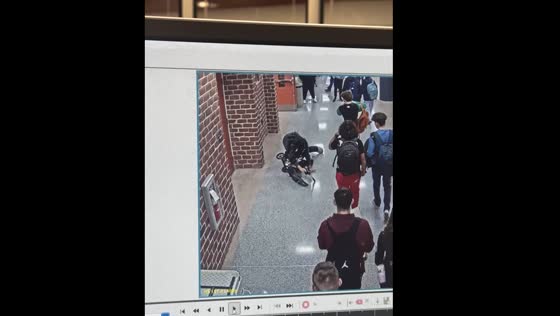 Person falls in hallway while walking with four-wheel cycle after foot surgery