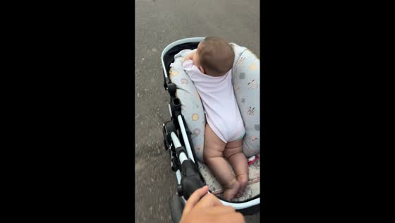 Baby rides stroller in an unusual way in Santa Fe, Argentina
