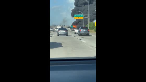 Fiery tanker truck crash on Hwy 90 in Houston, Texas, USA