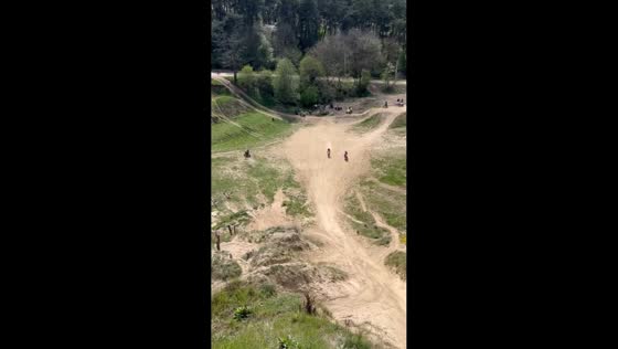 Enduro rider falls after motorcycle rolls backward on hill in Sibiu, Romania