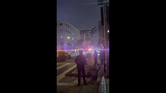 Riot squad controls crowd during Dodgers World Series celebration in Los Angeles, California, USA