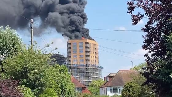 Block of flats on fire in Staines-upon-Thames