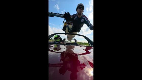 Extreme challenge involving suspended sports car filmed in Rostov-on-Don, Russia