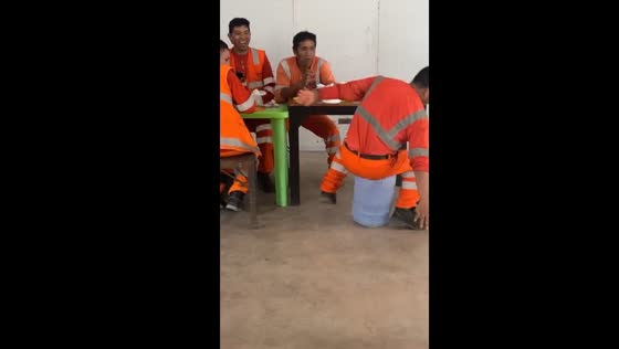 Lunchtime mishap: plastic bottle collapses under weight of diner