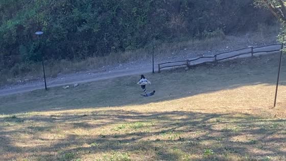 Parent and child lose their balance while running downhill in Shandong, China