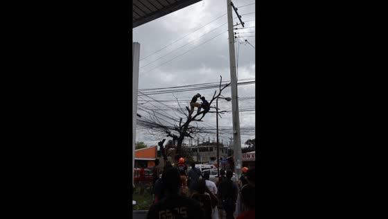 Dramatic rescue as man clings to electrical wires in Bacolod, Philippines