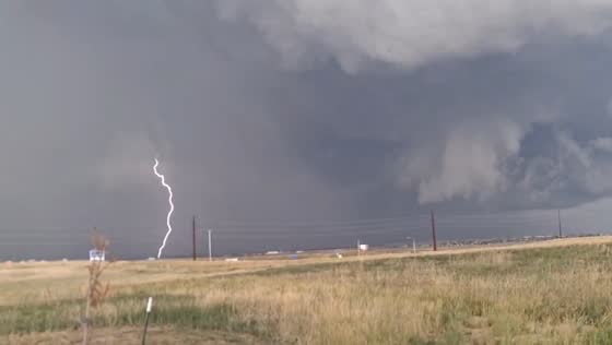 Storm with lightning and tornado warning over Cheyenne, Wyoming