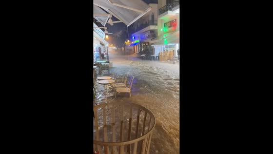 Severe flash flooding sends muddy water through town center in Skiathos, Greece
