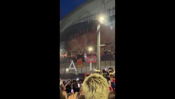 Arsenal fans flood Emirates Stadium area after Premier League title win in England, UK