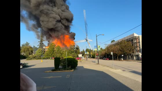Cranes collapse during massive fire in Vancouver, British Columbia