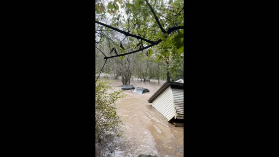 Flooding from Hurricane Helene sweeps away car in Mars Hill, North Carolina