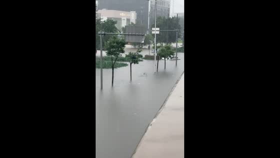 Floodwaters trap people on elevated roadway in Shenyang, China