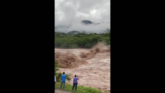 Rising water levels cause powerful currents in La Calera, Guerrero, Mexico