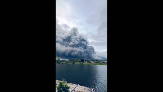 Ash plume rises from Mayon Volcano during eruption in Albay, Philippines