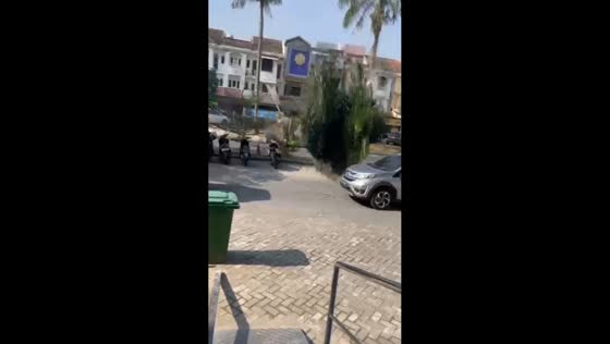 Falling coconut tree narrowly misses vehicles in Medan, North Sumatra, Indonesia