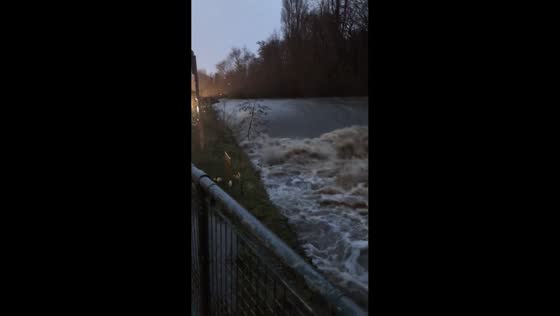River Dodder swells rapidly during Storm Chandra in Rathfarnham, Dublin, Ireland