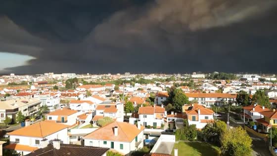 Drone footage captures huge smoke cloud from fire in Albergaria, Portugal