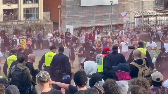 Clashes erupt between protesters and counter-protesters in Castle Park, Bristol, United Kingdom