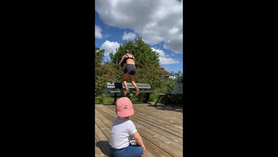 Baby adorably watches mom’s workout in Norrköping, Sweden