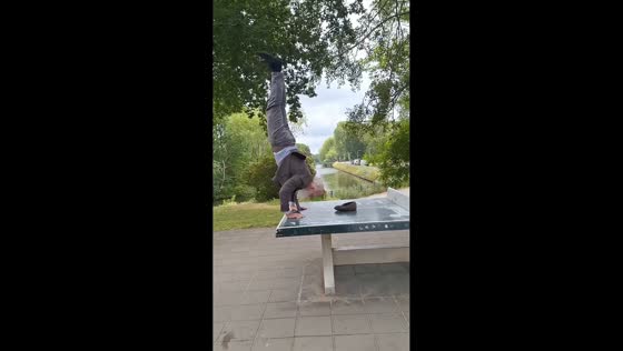 Elderly man impresses with calisthenics routine in Scheveningen, Netherlands