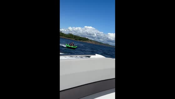 Towable sofa flips riders into water in Stavern, Norway